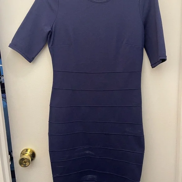 Reiss Blue Ribbed Bodycon Mini Dress - Picture 2 of 7